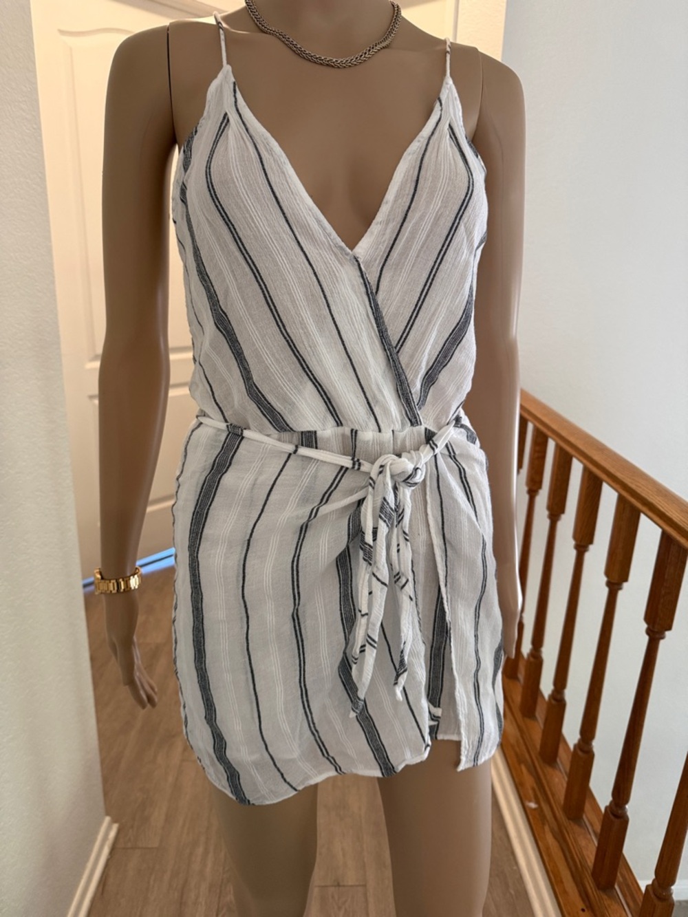 VIX Paula Hermanny Striped White & Navy beach Wrap dress-Size XS